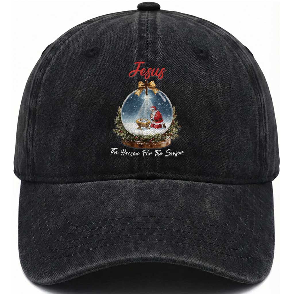Jesus Santa Christmas Washed Cotton Baseball Cap The Reason For The Season TS14 Washed Cap Universal Fit Black Print Your Wear