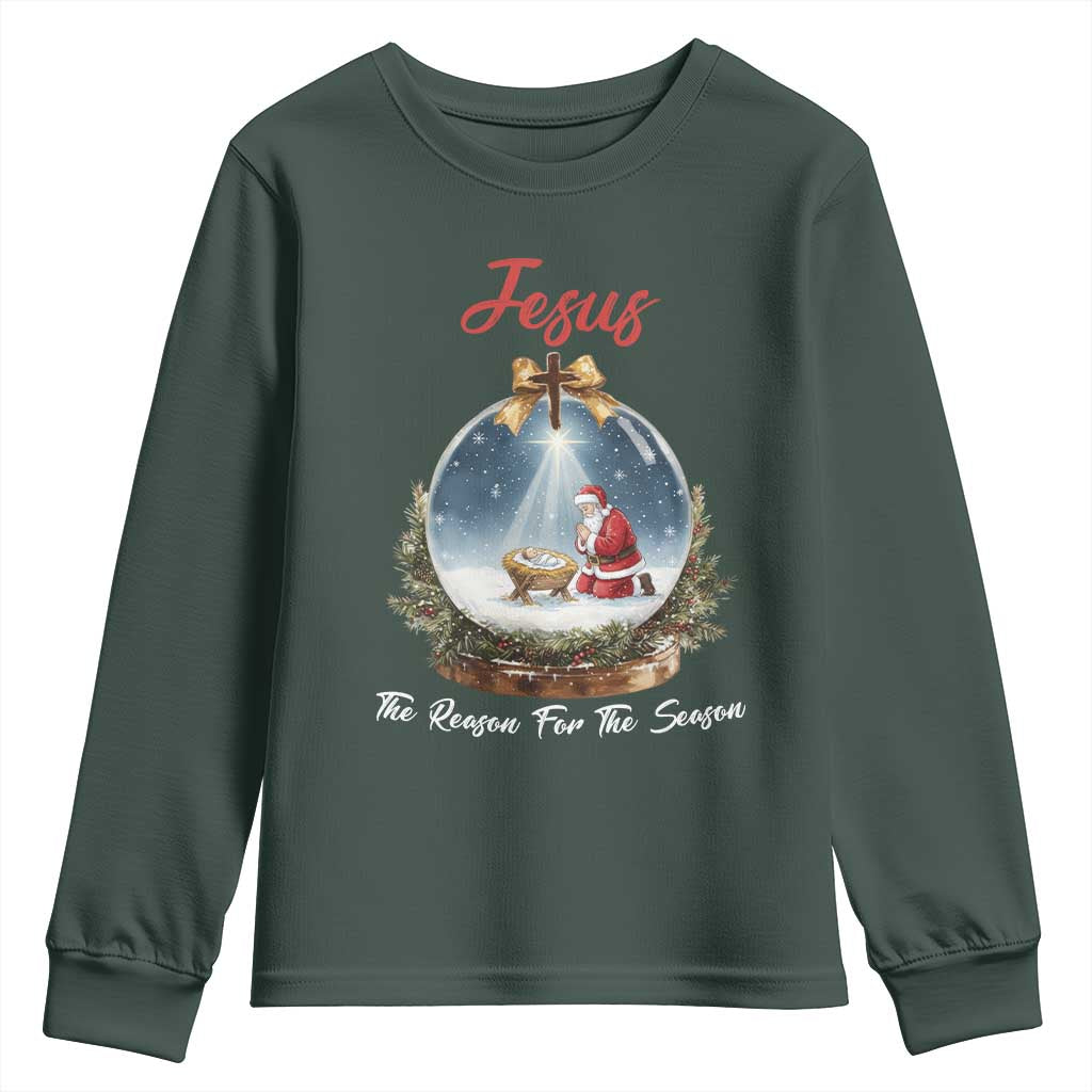 Jesus Santa Christmas Youth Sweatshirt The Reason For The Season TS14 Dark Forest Green Print Your Wear