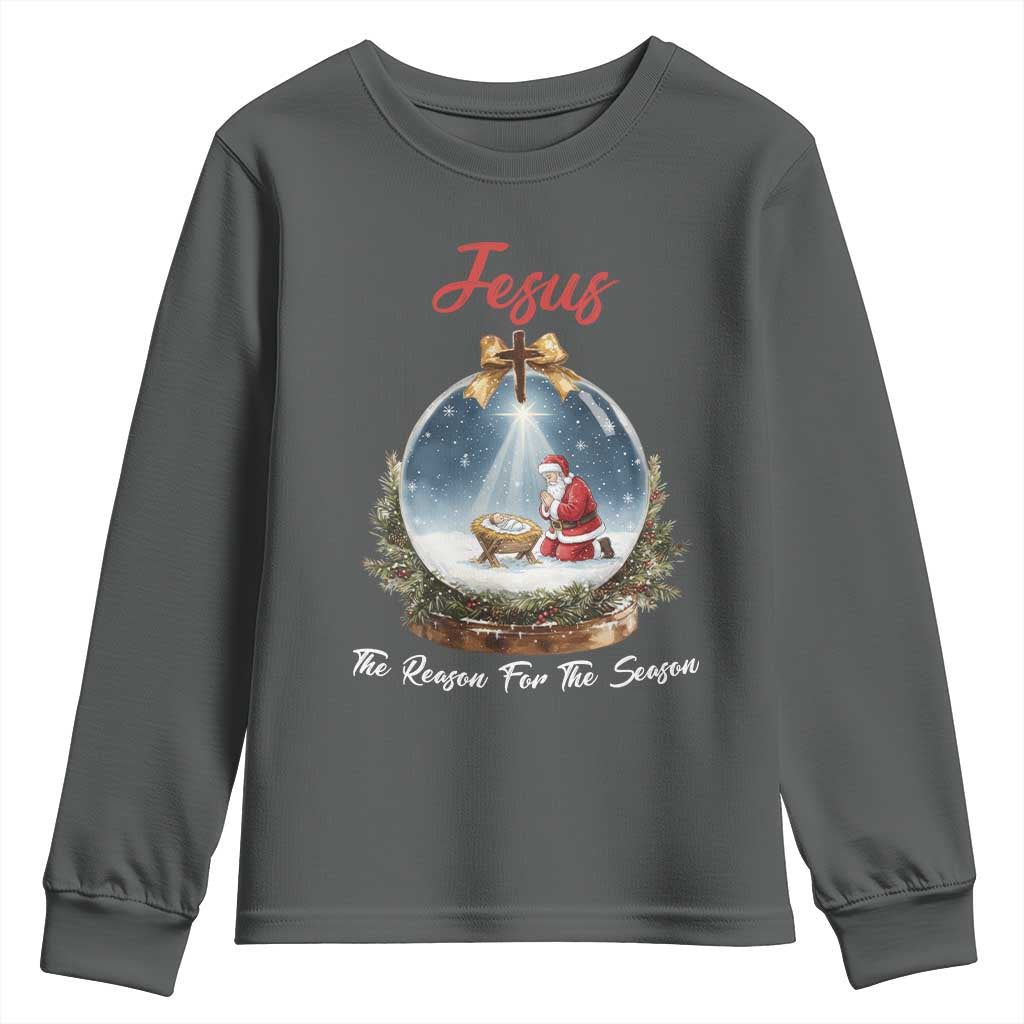 Jesus Santa Christmas Youth Sweatshirt The Reason For The Season TS14 Dark Heather Print Your Wear