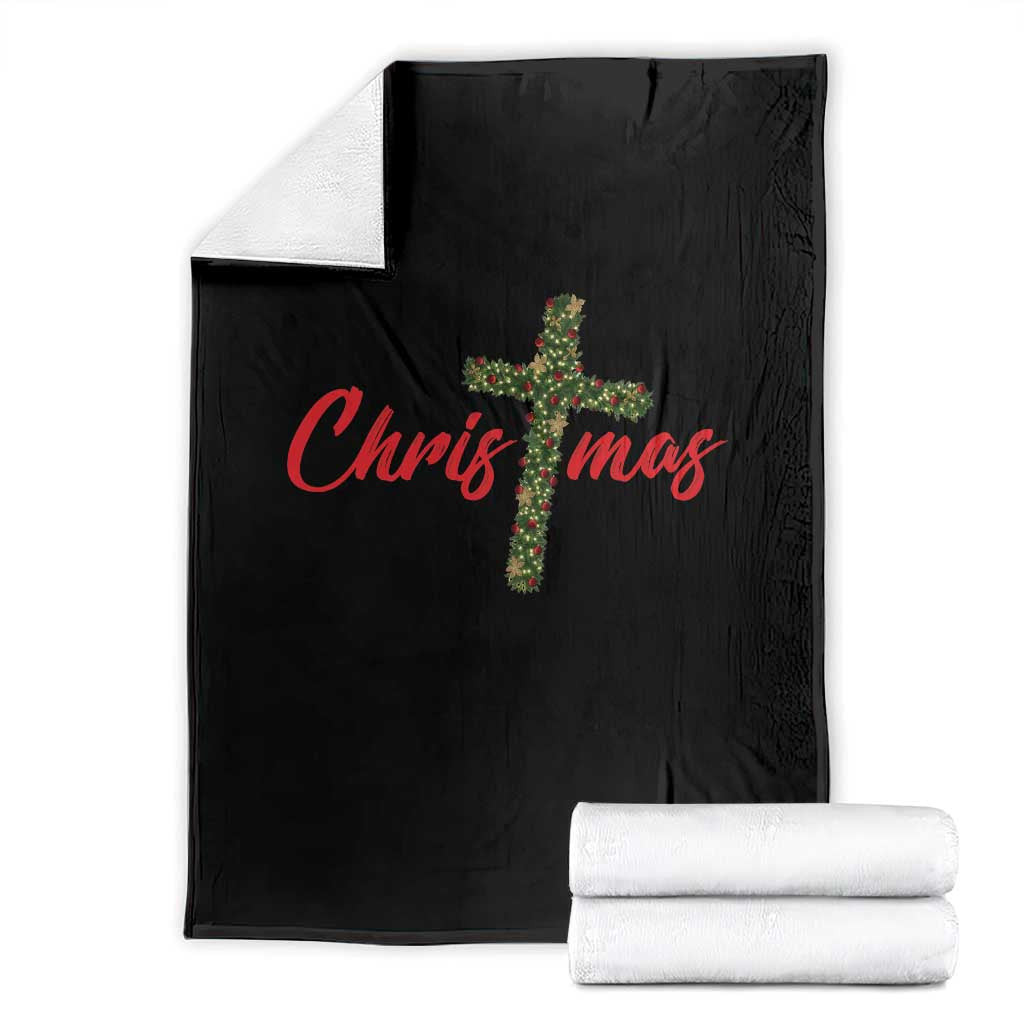 Christian Christmas Throw Blanket Cross Lights Faith TS14 Black Print Your Wear