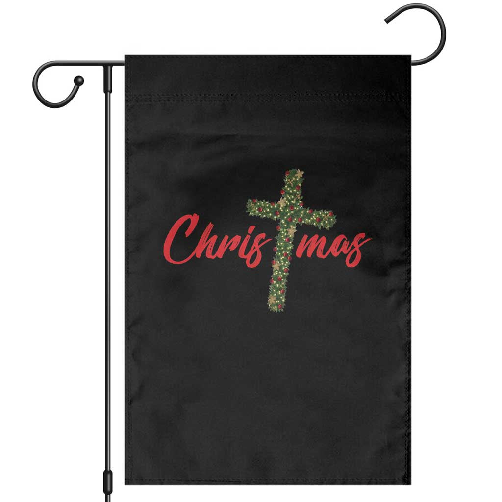 Christian Christmas Garden Flag Cross Lights Faith TS14 Black Print Your Wear