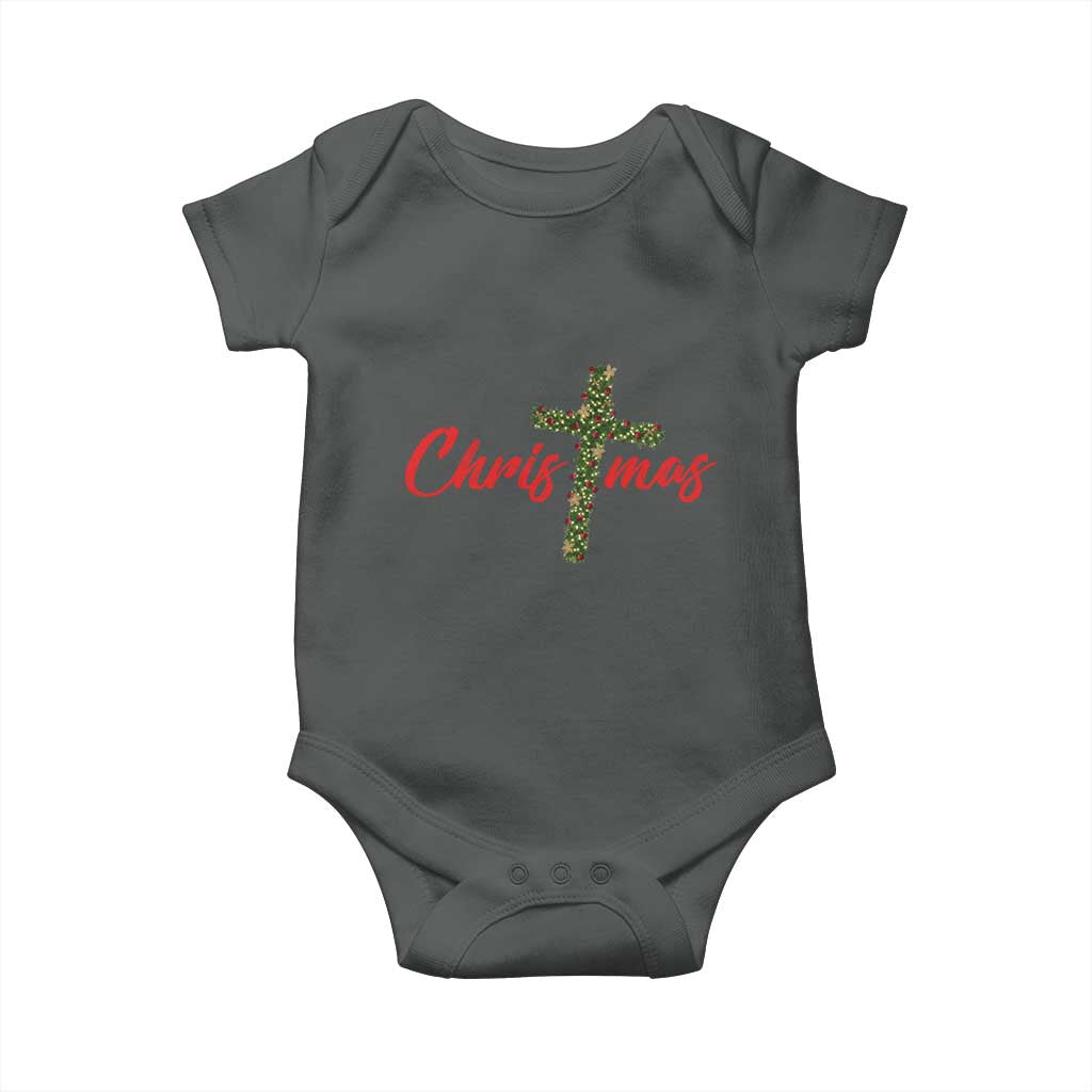Christian Christmas Baby Onesie Cross Lights Faith TS14 Dark Heather Print Your Wear