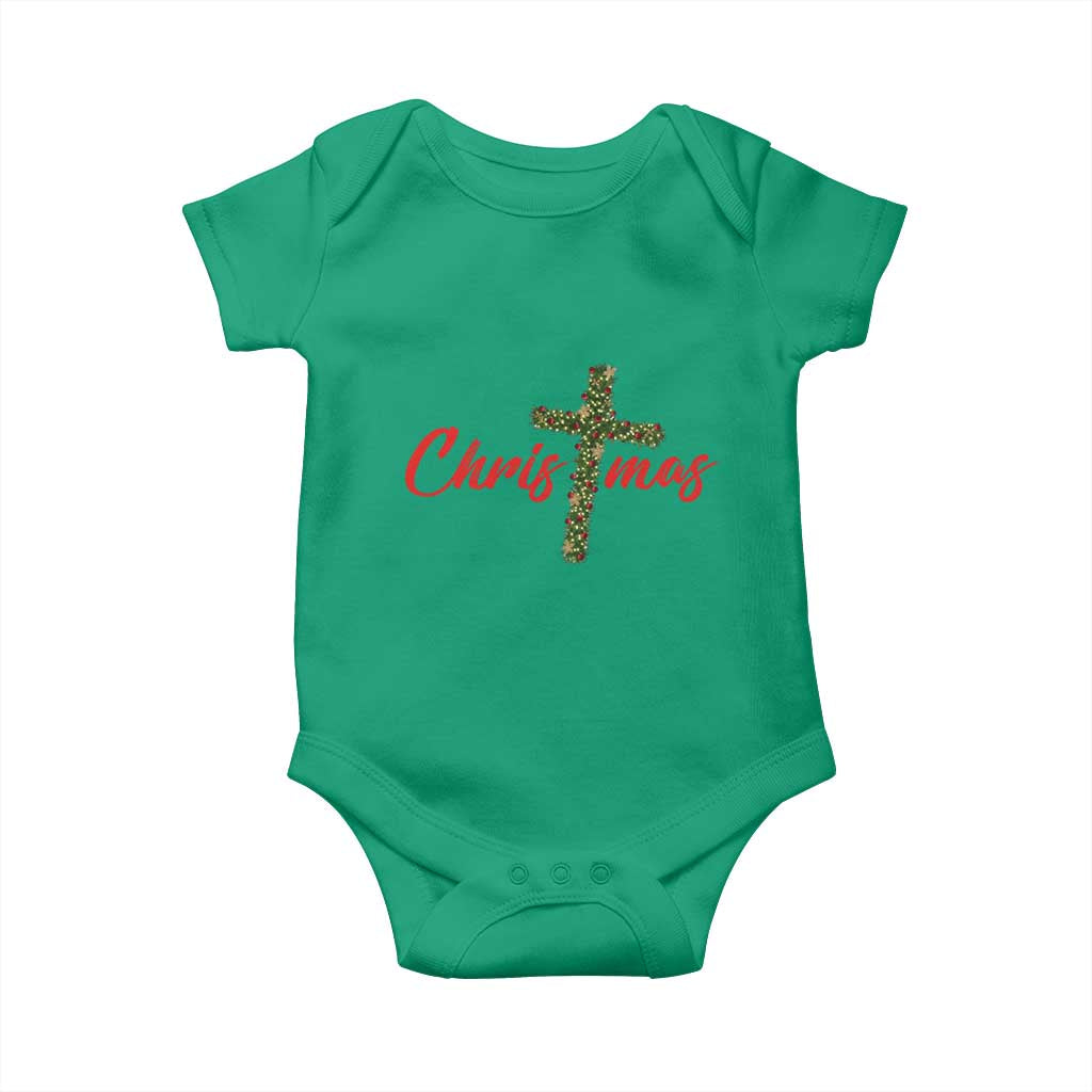 Christian Christmas Baby Onesie Cross Lights Faith TS14 Irish Green Print Your Wear