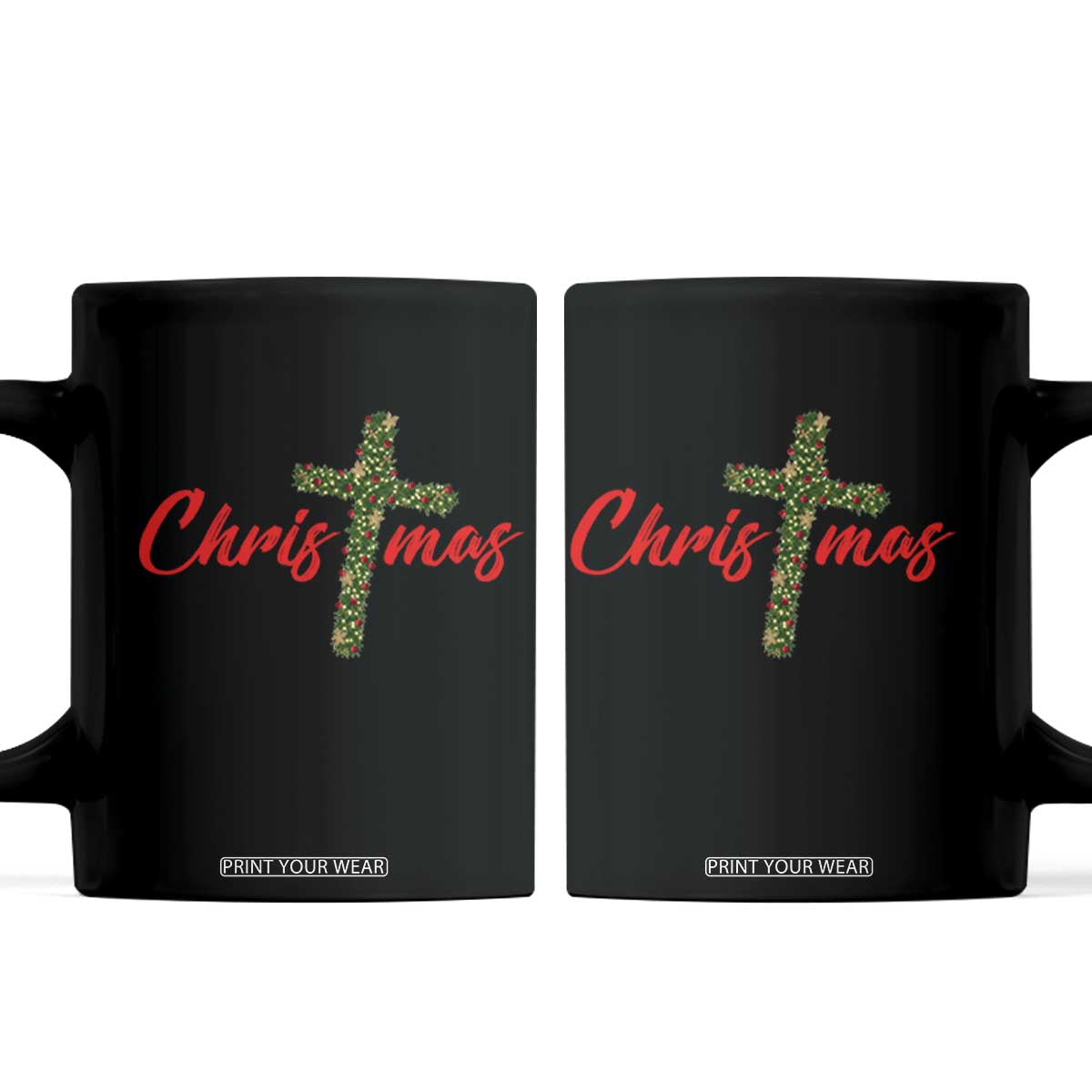 Christian Christmas Coffee Mug Cross Lights Faith TS14 Black Print Your Wear