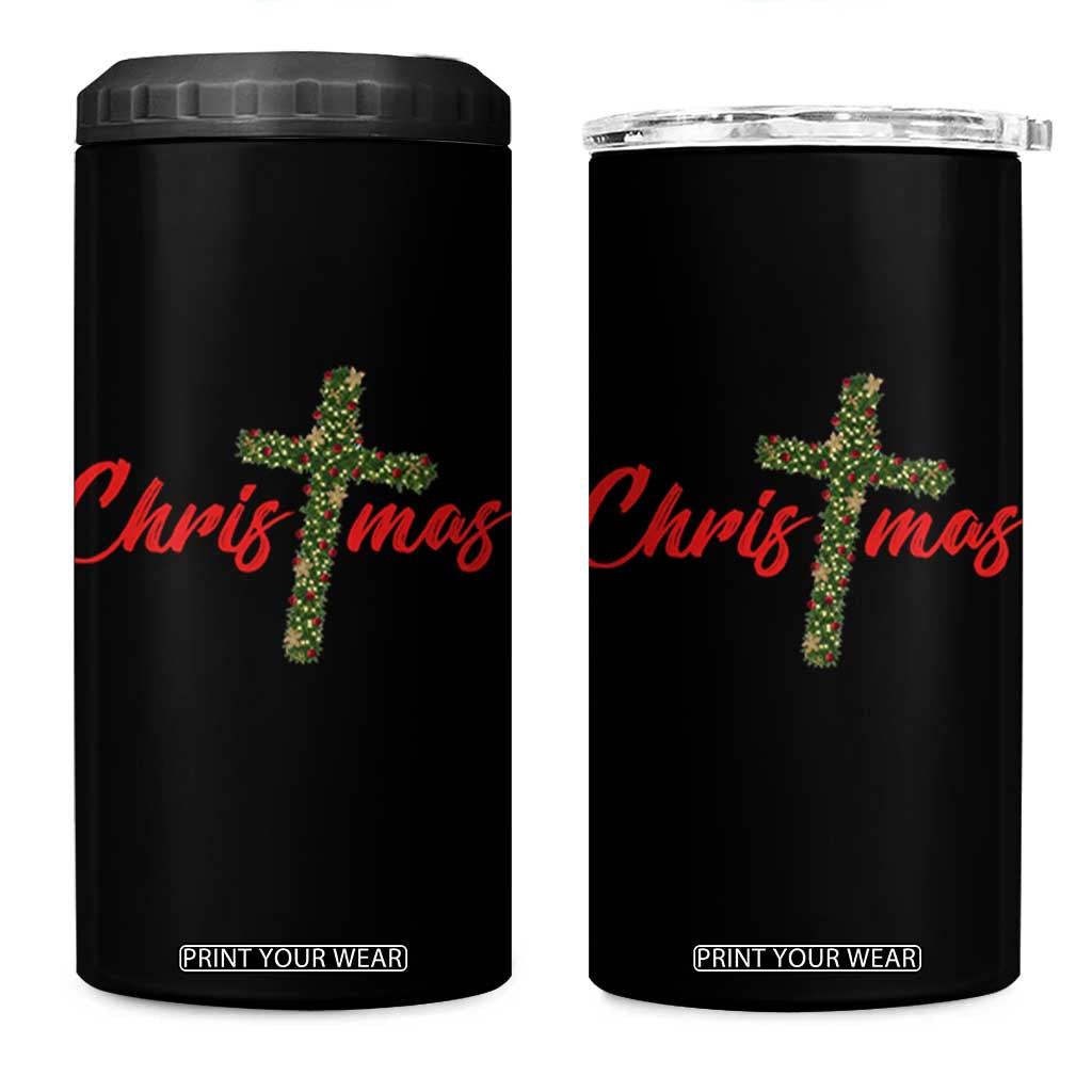 Christian Christmas 4 in 1 Can Cooler Tumbler Cross Lights Faith TS14 One Size: 16 oz Black Print Your Wear