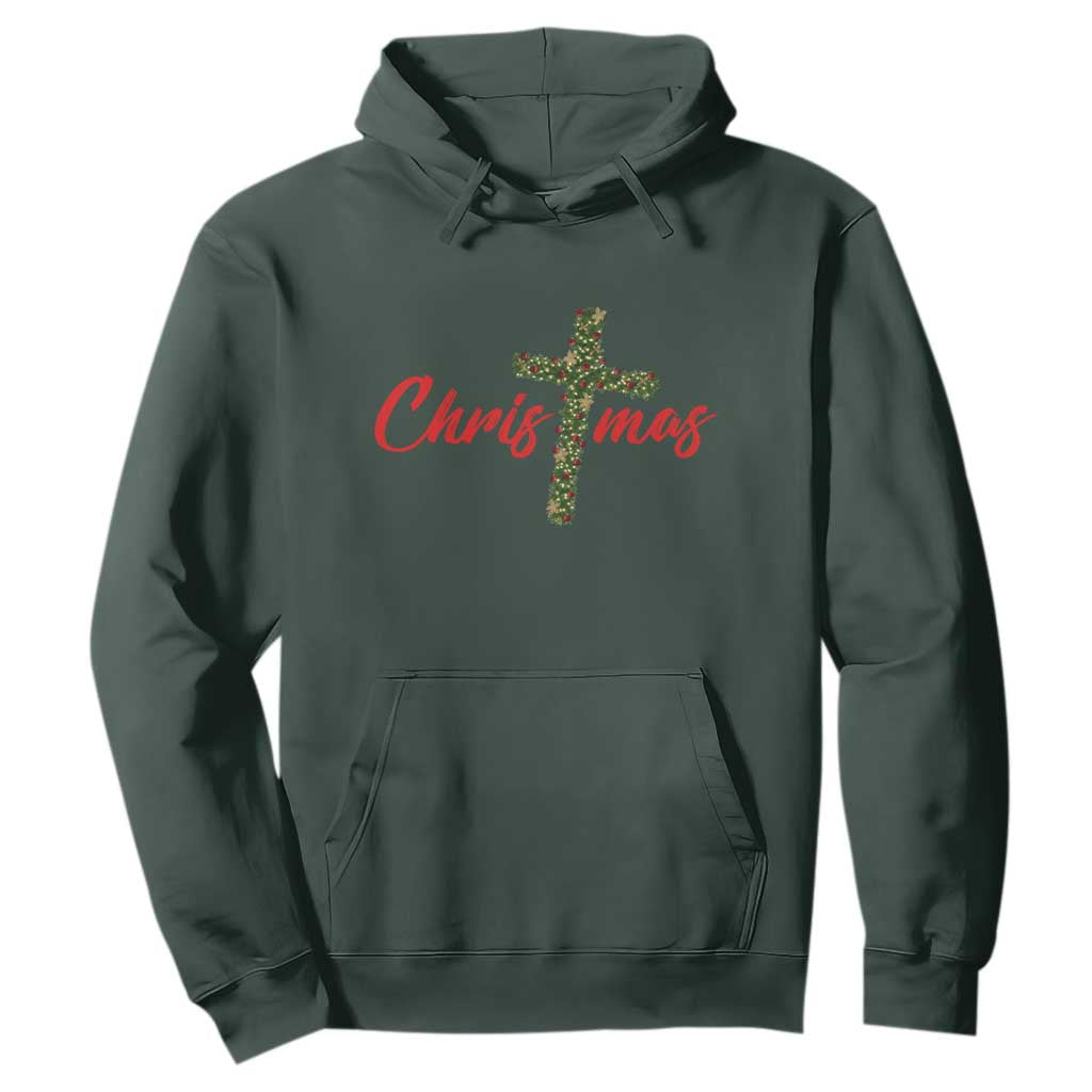 Christian Christmas Hoodie Cross Lights Faith TS14 Dark Forest Green Print Your Wear