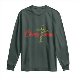Christian Christmas Long Sleeve Shirt Cross Lights Faith TS14 Dark Forest Green Print Your Wear