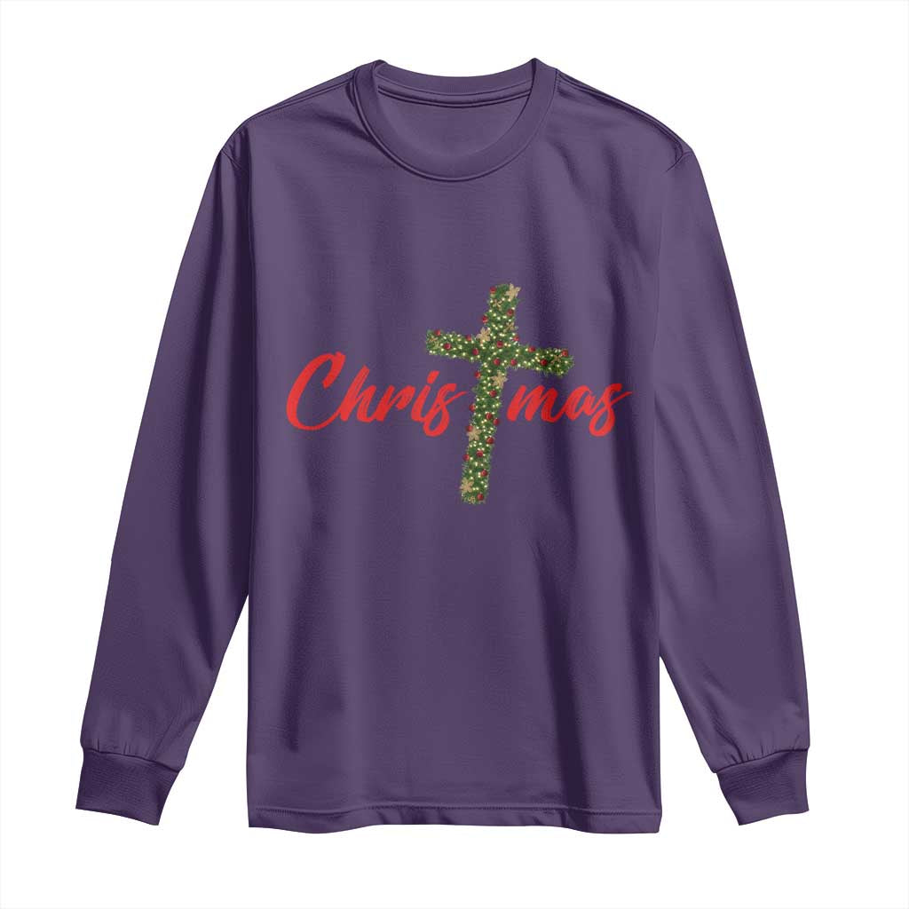 Christian Christmas Long Sleeve Shirt Cross Lights Faith TS14 Purple Print Your Wear