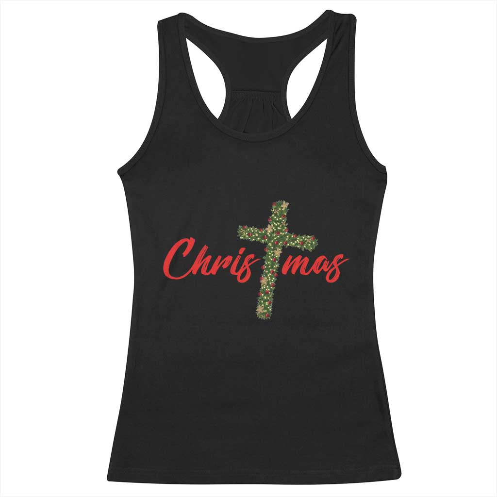 Christian Christmas Racerback Tank Top Cross Lights Faith - Print Your Wear