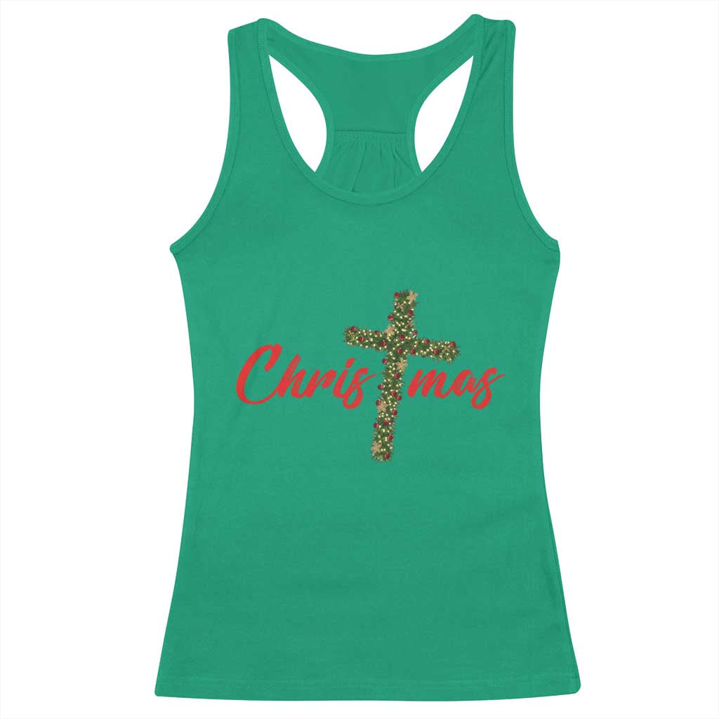 Christian Christmas Racerback Tank Top Cross Lights Faith TS14 Irish Green Print Your Wear