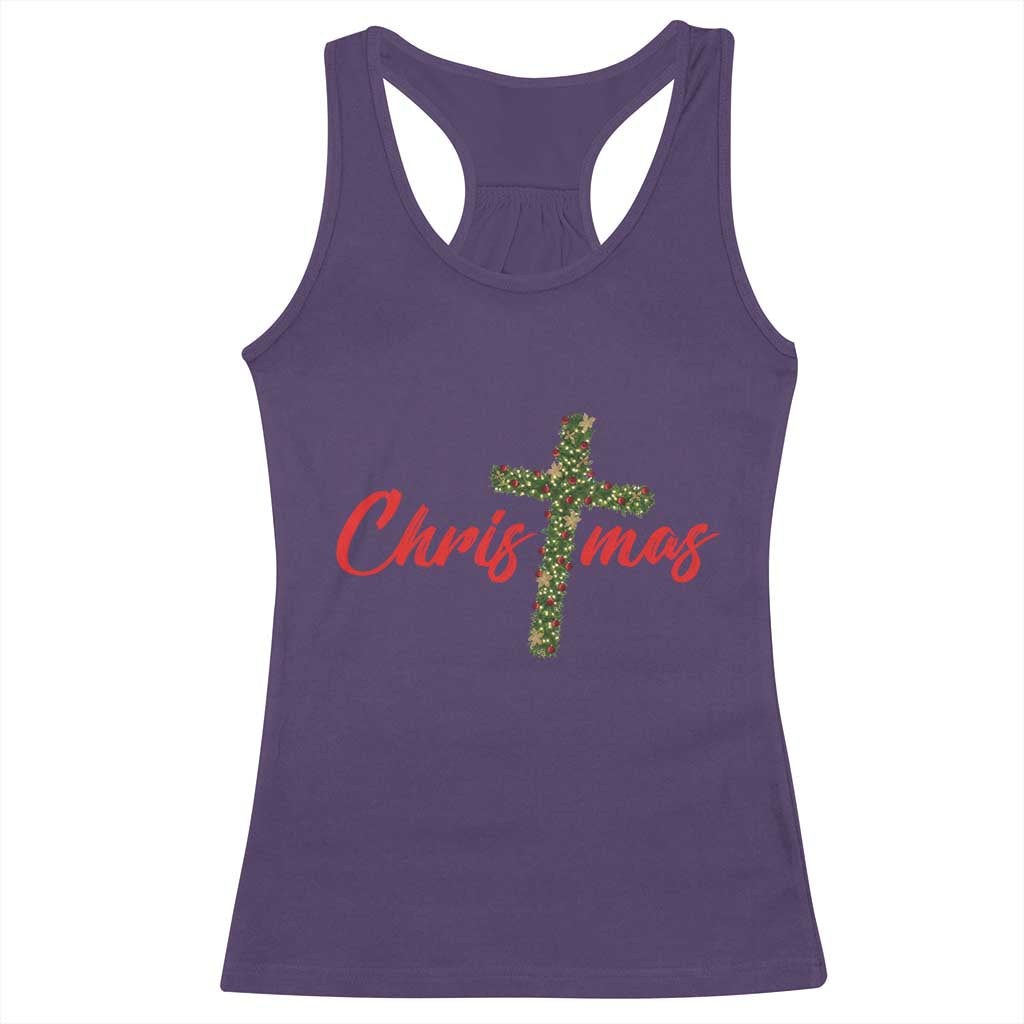 Christian Christmas Racerback Tank Top Cross Lights Faith TS14 Purple Print Your Wear