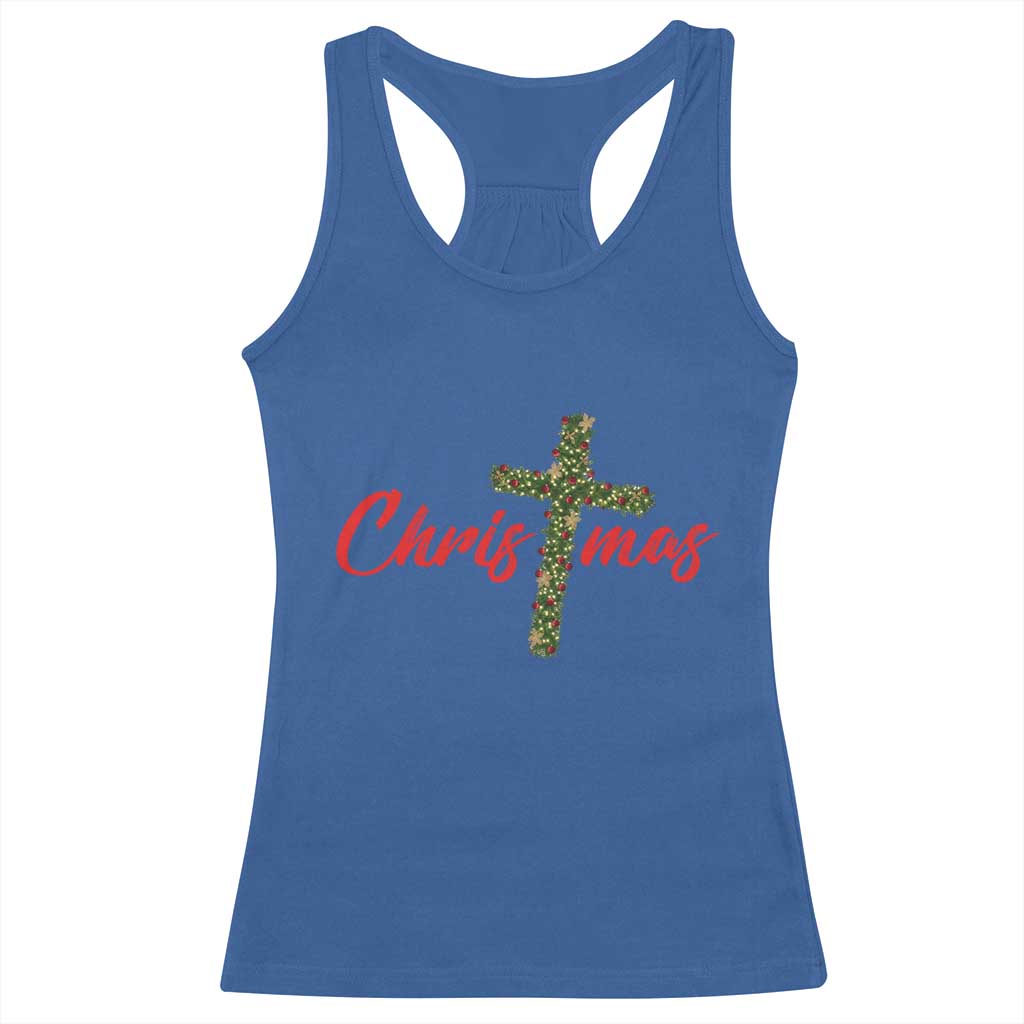 Christian Christmas Racerback Tank Top Cross Lights Faith TS14 Royal Blue Print Your Wear
