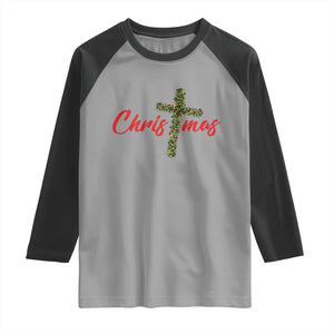 Christian Christmas Raglan Shirt Cross Lights Faith TS14 Sport Gray Black Print Your Wear