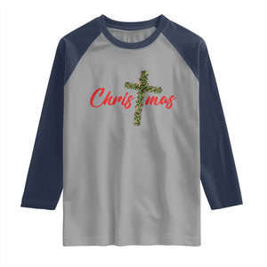 Christian Christmas Raglan Shirt Cross Lights Faith TS14 Sport Gray Navy Print Your Wear
