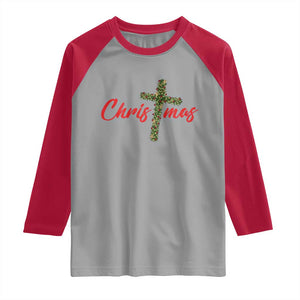 Christian Christmas Raglan Shirt Cross Lights Faith TS14 Sport Gray Red Print Your Wear