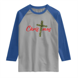 Christian Christmas Raglan Shirt Cross Lights Faith TS14 Sport Gray Royal Print Your Wear