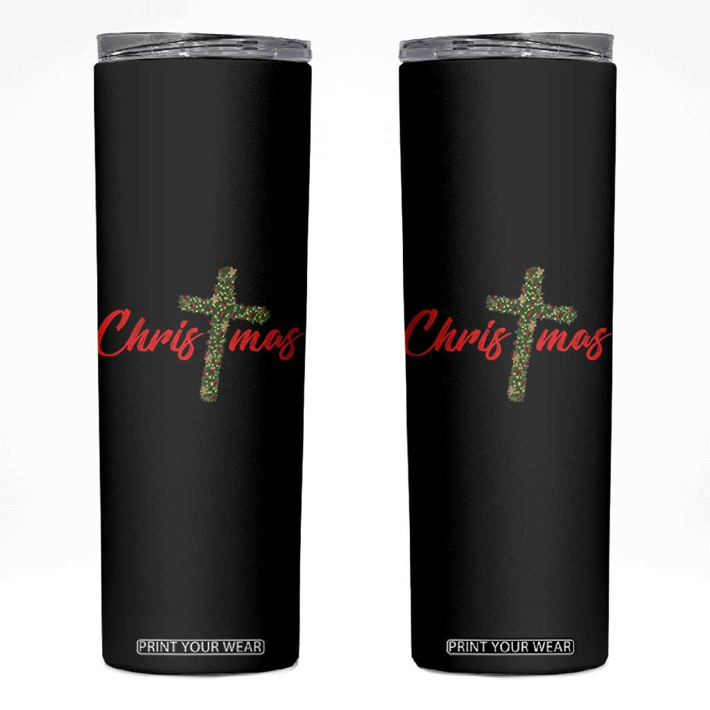 Christian Christmas Skinny Tumbler Cross Lights Faith TS14 Black Print Your Wear