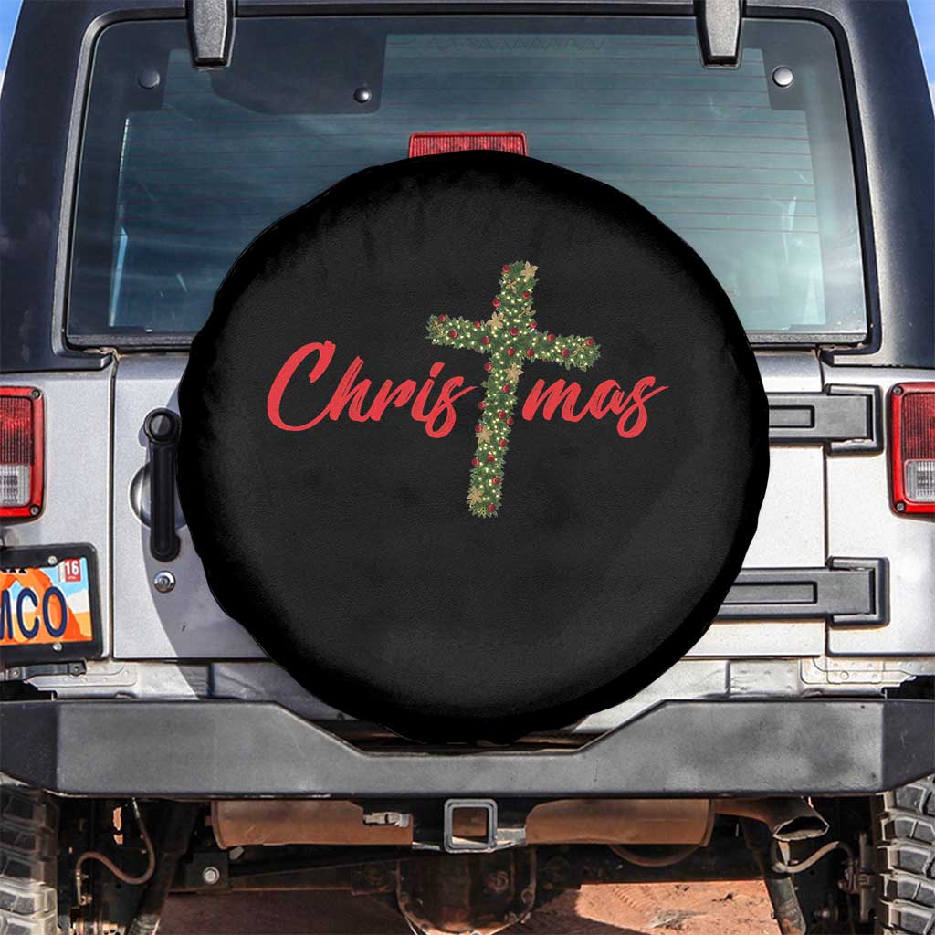 Christian Christmas Spare Tire Cover Cross Lights Faith TS14 No hole Black Print Your Wear
