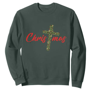 Christian Christmas Sweatshirt Cross Lights Faith - Print Your Wear