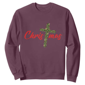 Christian Christmas Sweatshirt Cross Lights Faith - Print Your Wear