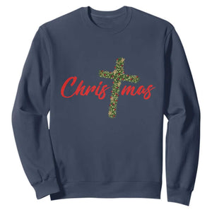 Christian Christmas Sweatshirt Cross Lights Faith - Print Your Wear