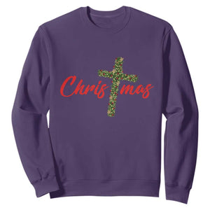 Christian Christmas Sweatshirt Cross Lights Faith - Print Your Wear