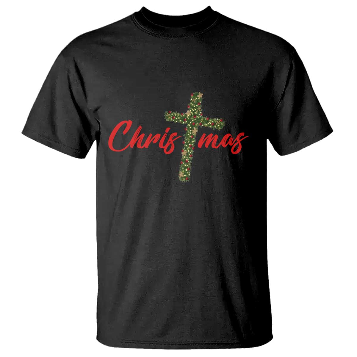 Christian Christmas T Shirt Cross Lights Faith TS14 Black Print Your Wear