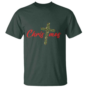 Christian Christmas T Shirt Cross Lights Faith TS14 Dark Forest Green Print Your Wear