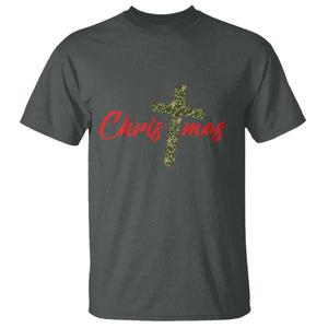 Christian Christmas T Shirt Cross Lights Faith TS14 Dark Heather Print Your Wear