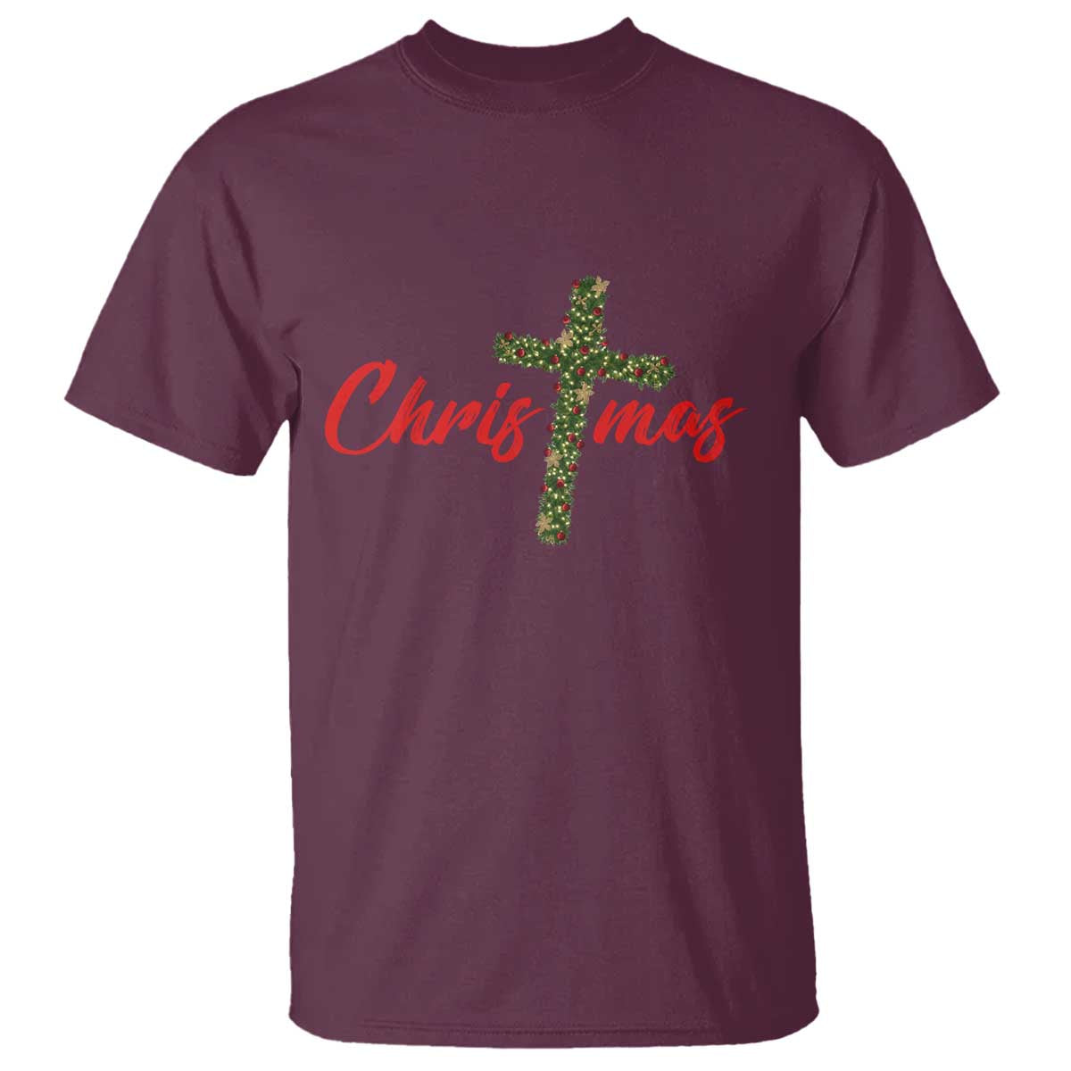 Christian Christmas T Shirt Cross Lights Faith TS14 Maroon Print Your Wear