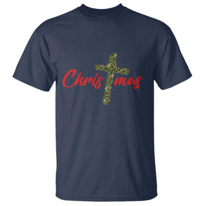 Christian Christmas T Shirt Cross Lights Faith TS14 Navy Print Your Wear