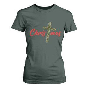 Christian Christmas T Shirt For Women Cross Lights Faith TS14 Dark Forest Green Print Your Wear
