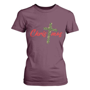 Christian Christmas T Shirt For Women Cross Lights Faith TS14 Maroon Print Your Wear