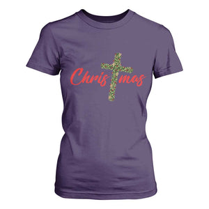 Christian Christmas T Shirt For Women Cross Lights Faith TS14 Purple Print Your Wear