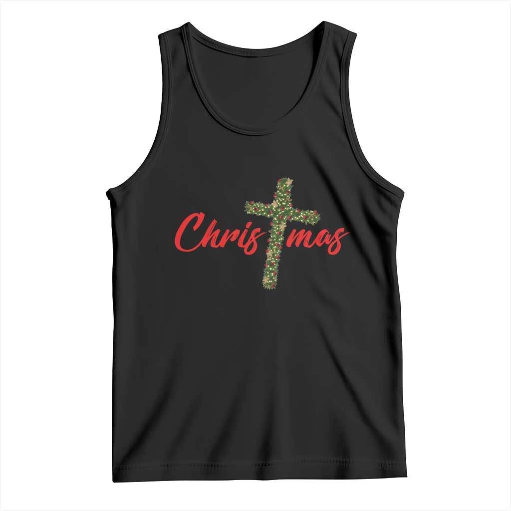 Christian Christmas Tank Top Cross Lights Faith TS14 Black Print Your Wear