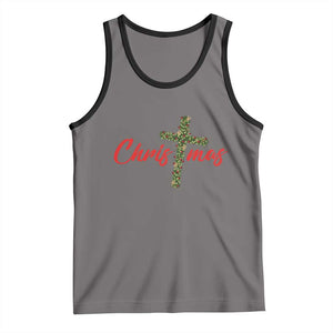 Christian Christmas Tank Top Cross Lights Faith TS14 Deep Heather Black Print Your Wear