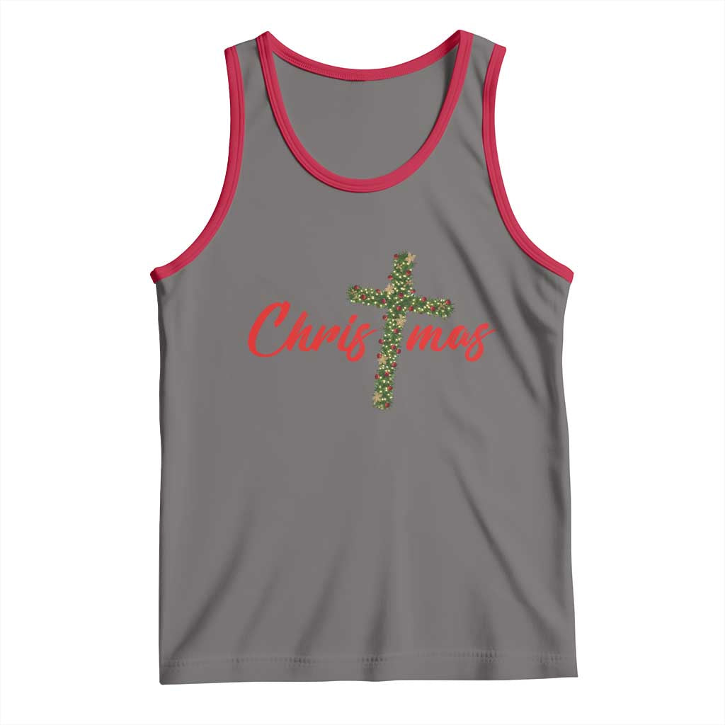 Christian Christmas Tank Top Cross Lights Faith TS14 Deep Heather Red Print Your Wear