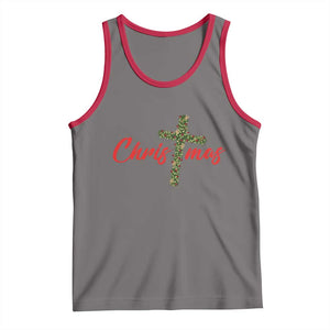 Christian Christmas Tank Top Cross Lights Faith TS14 Deep Heather Red Print Your Wear