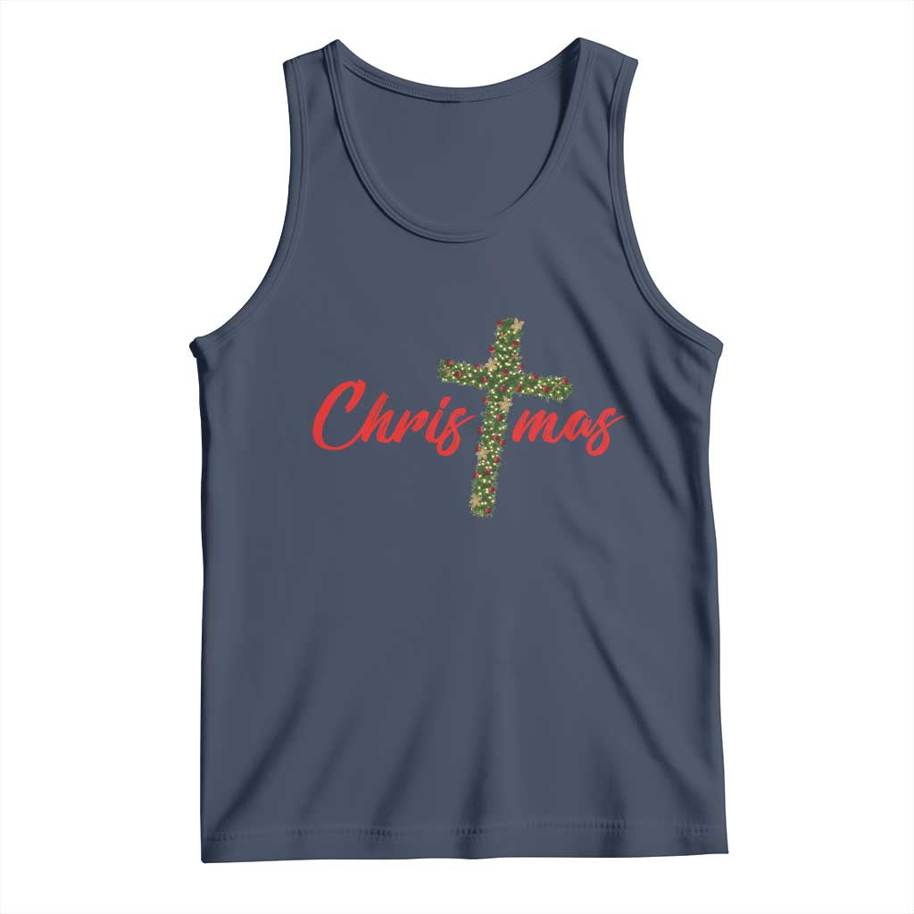 Christian Christmas Tank Top Cross Lights Faith TS14 Navy Print Your Wear