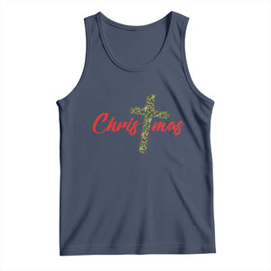 Christian Christmas Tank Top Cross Lights Faith TS14 Navy Print Your Wear