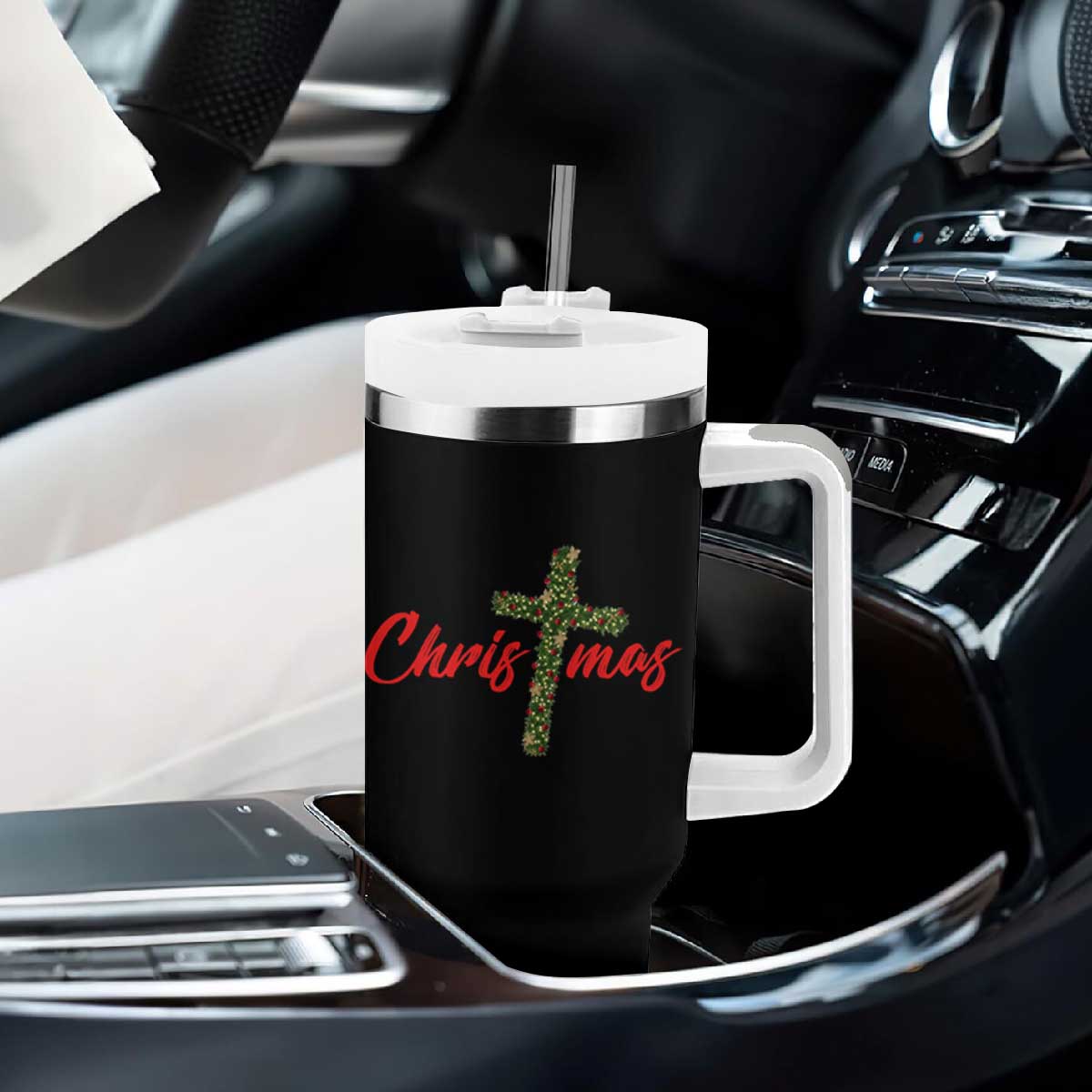 Christian Christmas Tumbler With Handle Cross Lights Faith TS14 Print Your Wear