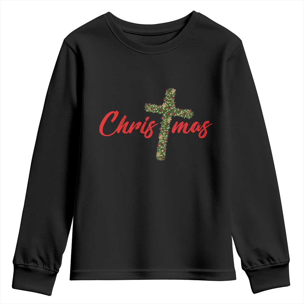 Christian Christmas Youth Sweatshirt Cross Lights Faith TS14 Black Print Your Wear