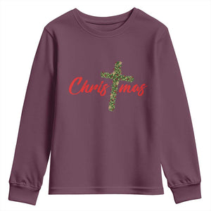 Christian Christmas Youth Sweatshirt Cross Lights Faith TS14 Maroon Print Your Wear