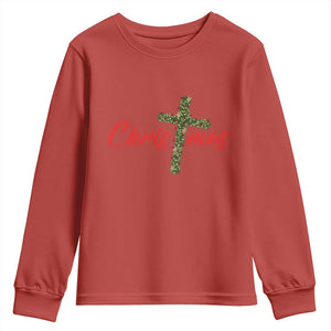 Christian Christmas Youth Sweatshirt Cross Lights Faith TS14 Red Print Your Wear