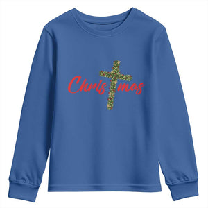 Christian Christmas Youth Sweatshirt Cross Lights Faith TS14 Royal Blue Print Your Wear