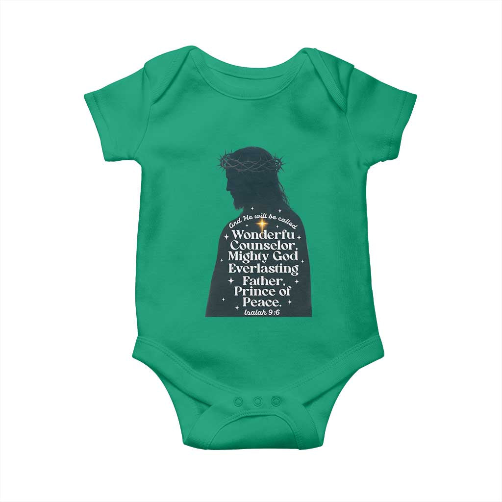 Christian Jesus Baby Onesie Cross Bible Verse Inspirational Isalah 9:6 TS14 Irish Green Print Your Wear