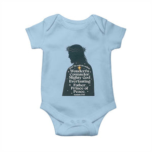 Christian Jesus Baby Onesie Cross Bible Verse Inspirational Isalah 9:6 TS14 Light Blue Print Your Wear