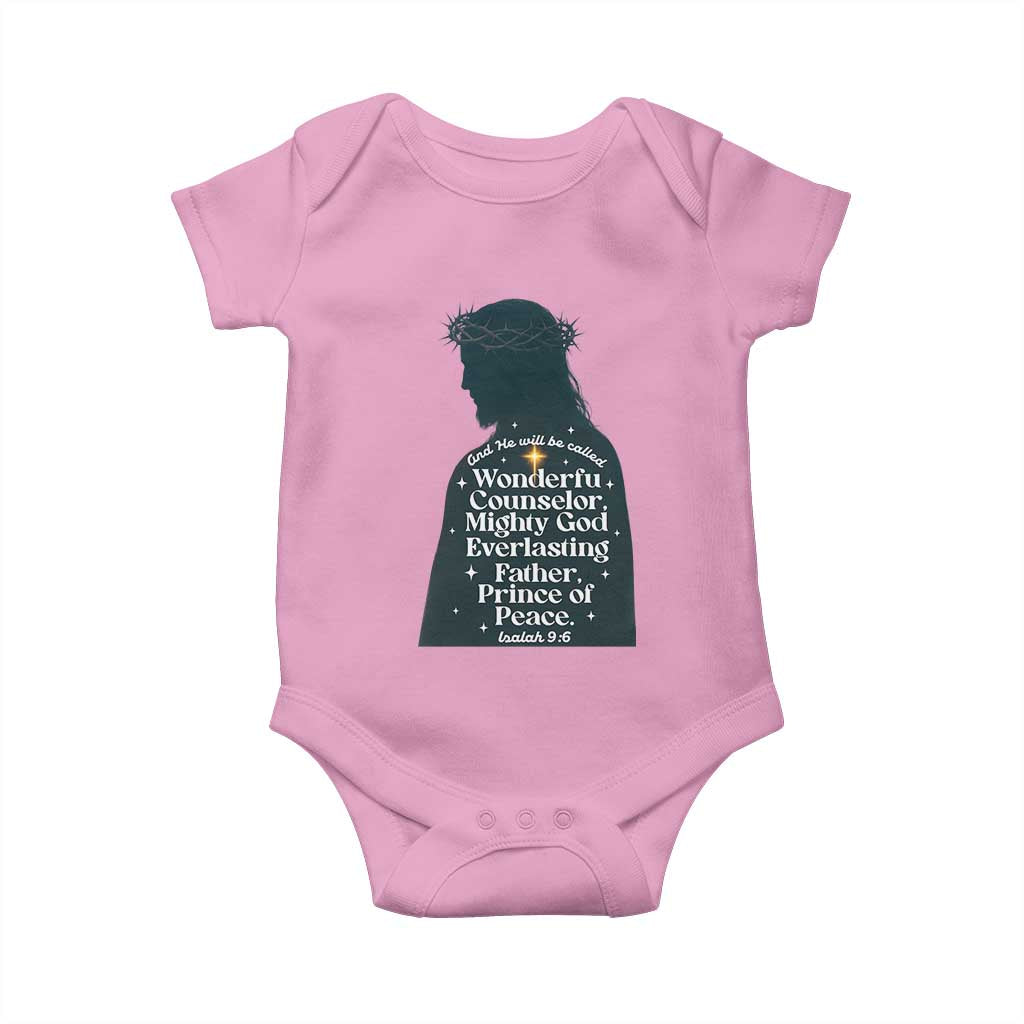 Christian Jesus Baby Onesie Cross Bible Verse Inspirational Isalah 9:6 TS14 Light Pink Print Your Wear