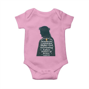 Christian Jesus Baby Onesie Cross Bible Verse Inspirational Isalah 9:6 TS14 Light Pink Print Your Wear