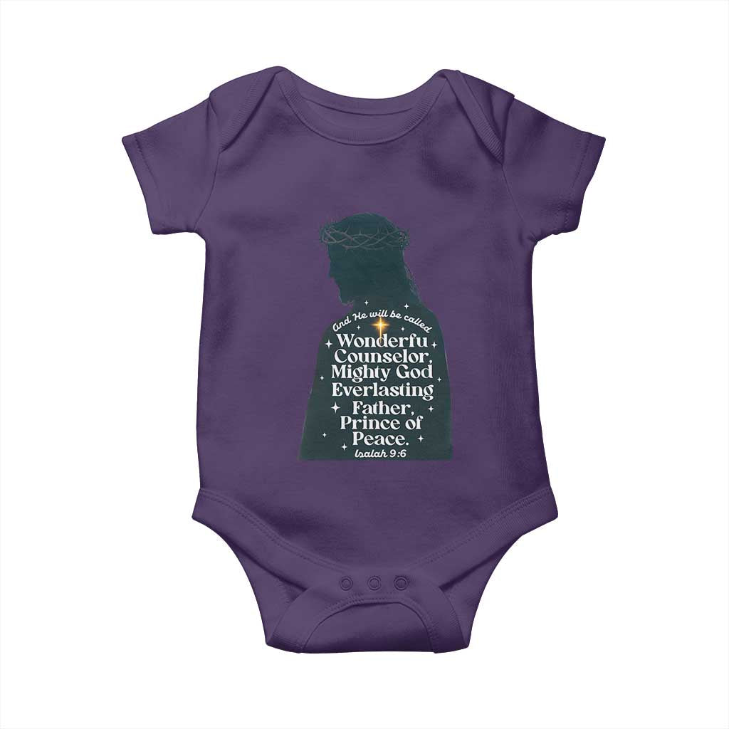 Christian Jesus Baby Onesie Cross Bible Verse Inspirational Isalah 9:6 TS14 Purple Print Your Wear
